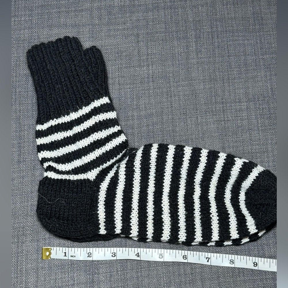 Wool knitted handmade Black and White Striped Men's Socks